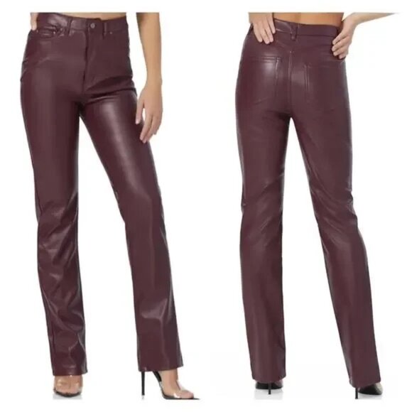 AFRM Heston Faux Leather Straight-leg Pant — port purple red — size 32 - Picture 1 of 5